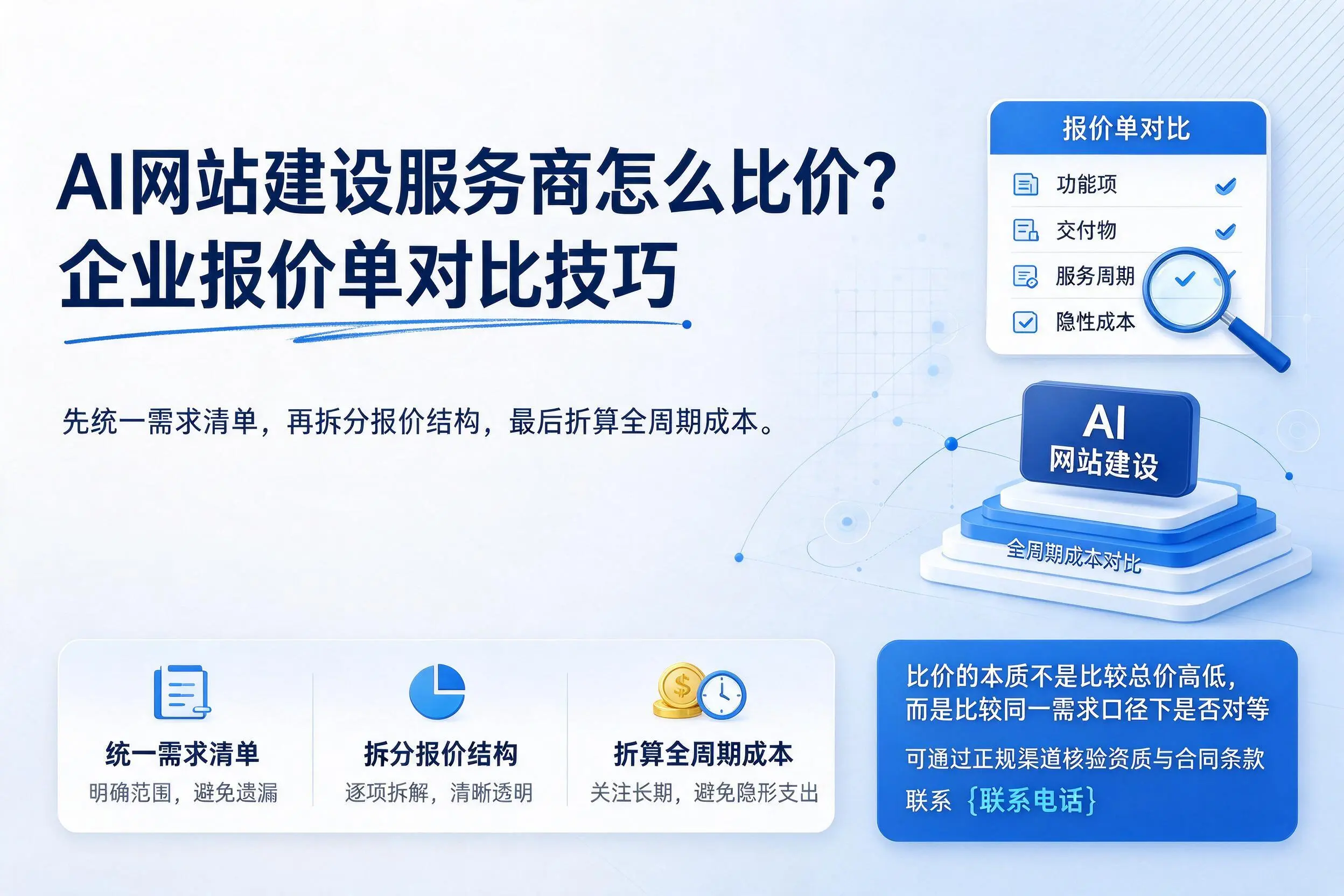 AI网站建设服务商怎么比价？宿州企业报价单对比技巧