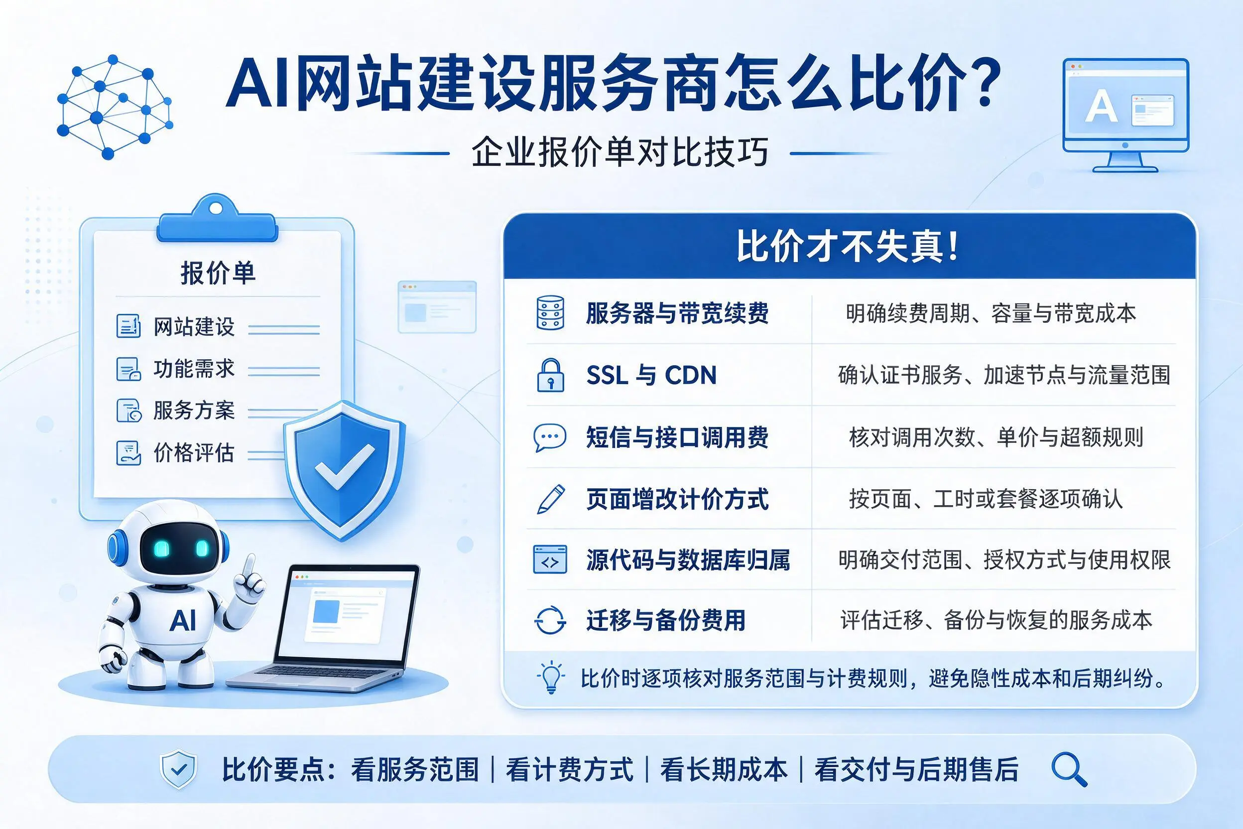 AI网站建设服务商怎么比价？宿州企业报价单对比技巧