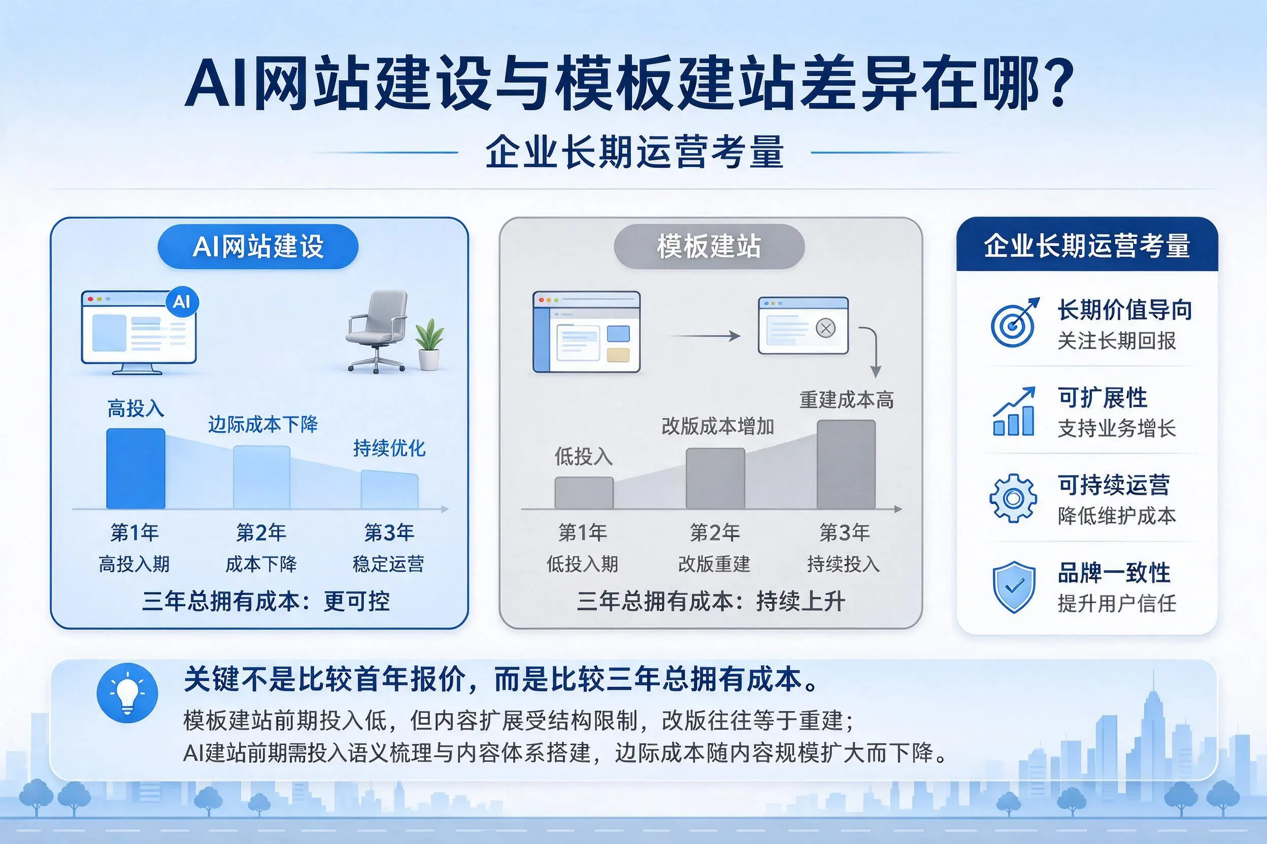 AI网站建设与模板建站差异在哪?宿州企业长期运营考量